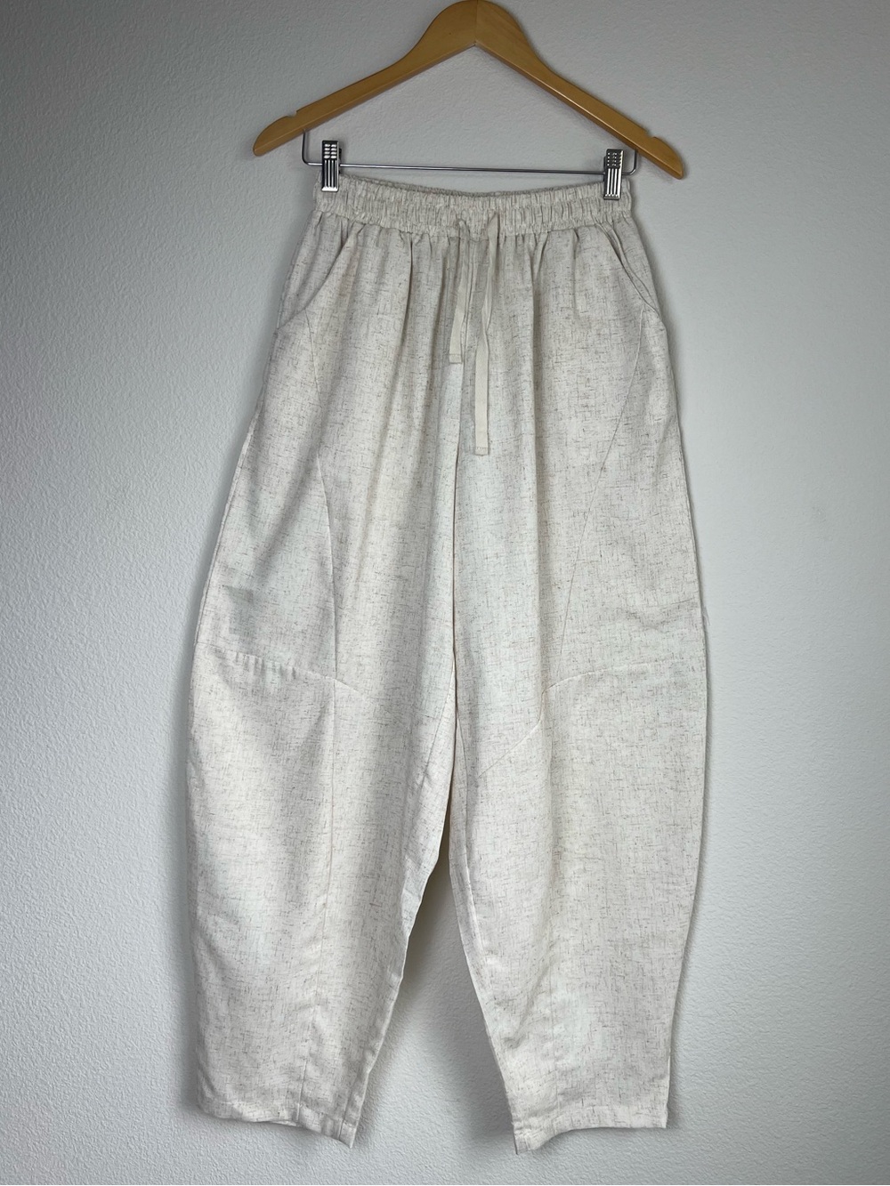 NWT Oatmeal‎ Linen Blend Harem Pants Lagenlook Cottagecore Barrel Leg Boho Sz S